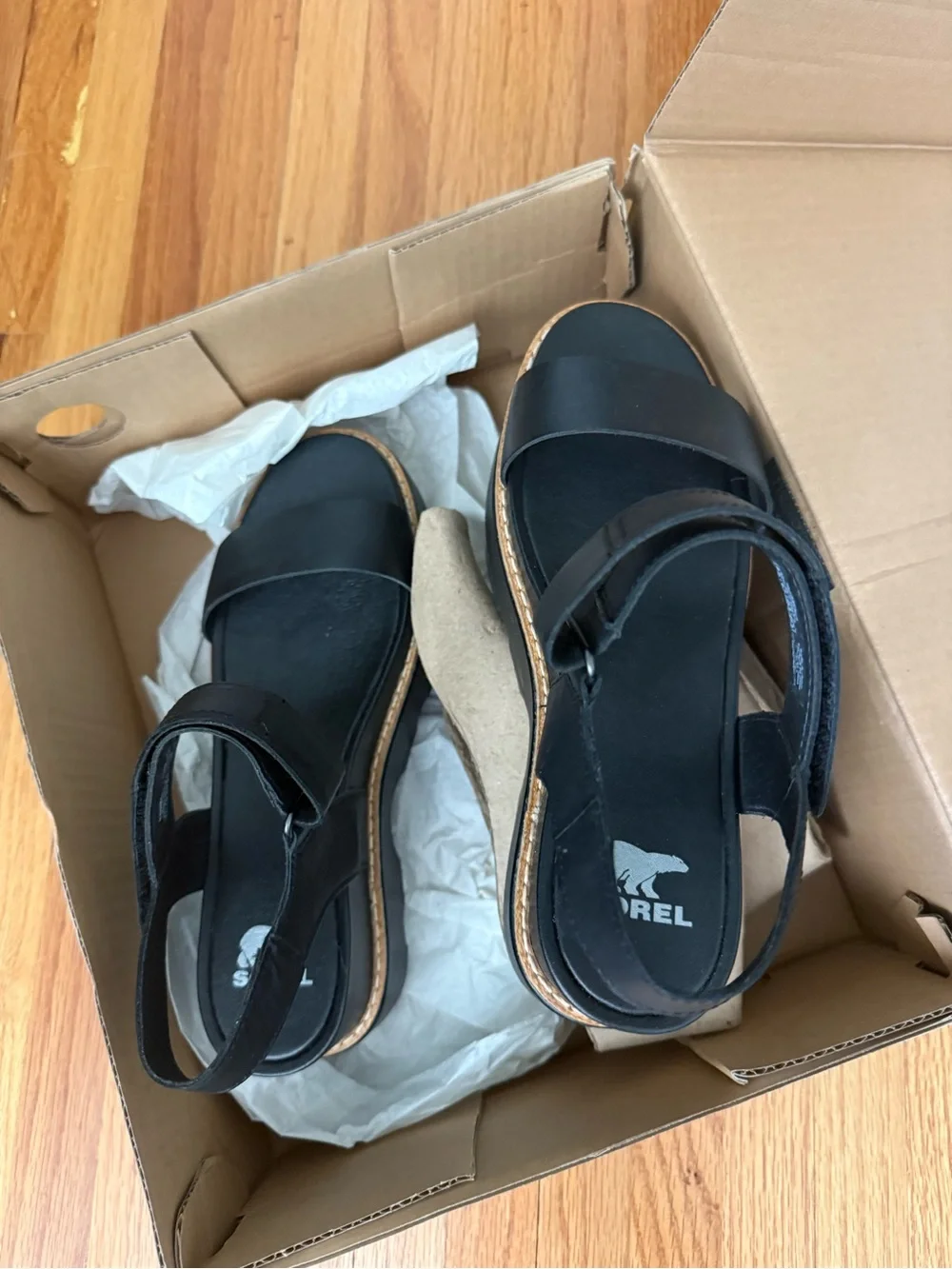 Sorel Black Joanie IV Platform Wedge Sandal